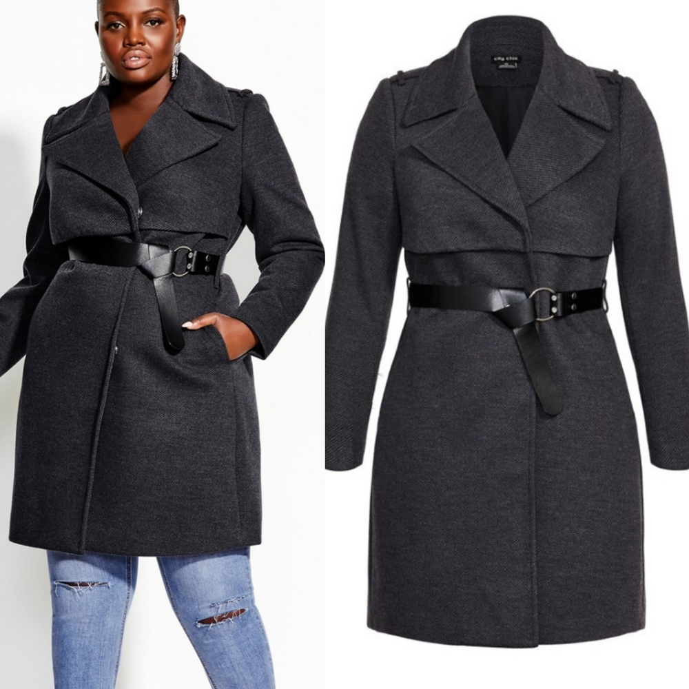 NWT Charcoal City Chic Belted Coat